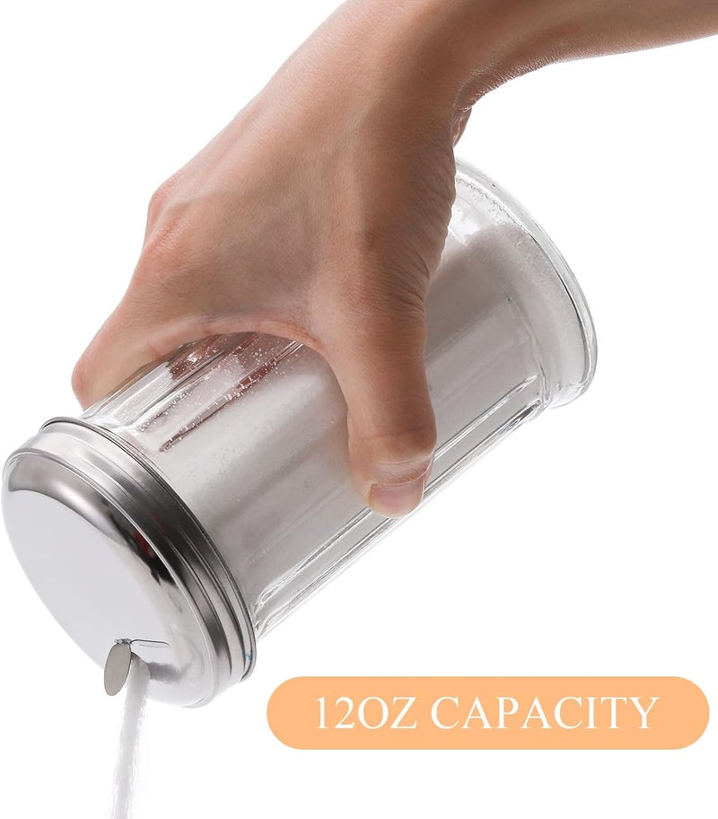 Tebery 4 Pack Sugar Shaker Dispenser Airtight, 12 Oz Thick Glass Sugar Pourer Container with Pour Flap Lid, Powdered Creamer Spice Dispenser for Coffee Bar, Salt, Pepper, Retro Style - Image 4